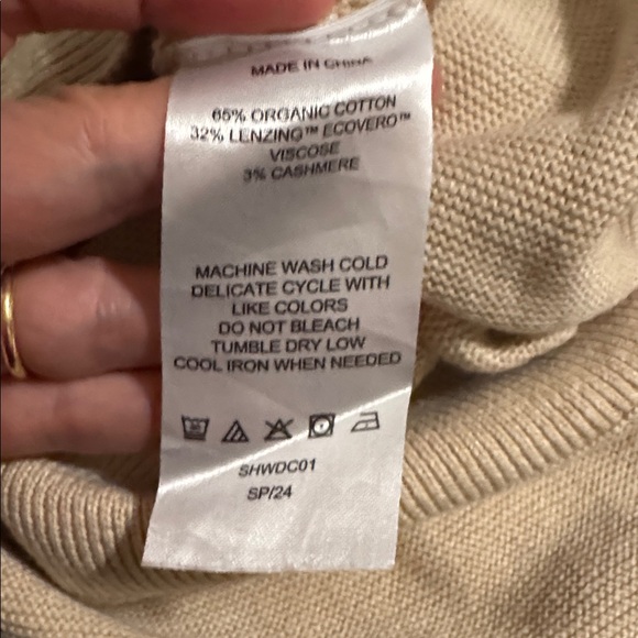 Quince Lightweight Cotton Cashmere Link-Stitch Dolman Sweater Heather Oatmeal-M - Picture 7 of 8